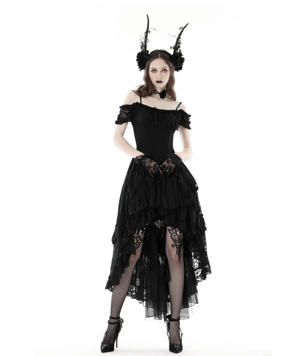 Black Gothic Lace High-Low Dovetail Dress