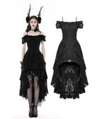 Black Gothic Lace High-Low Dovetail Dress