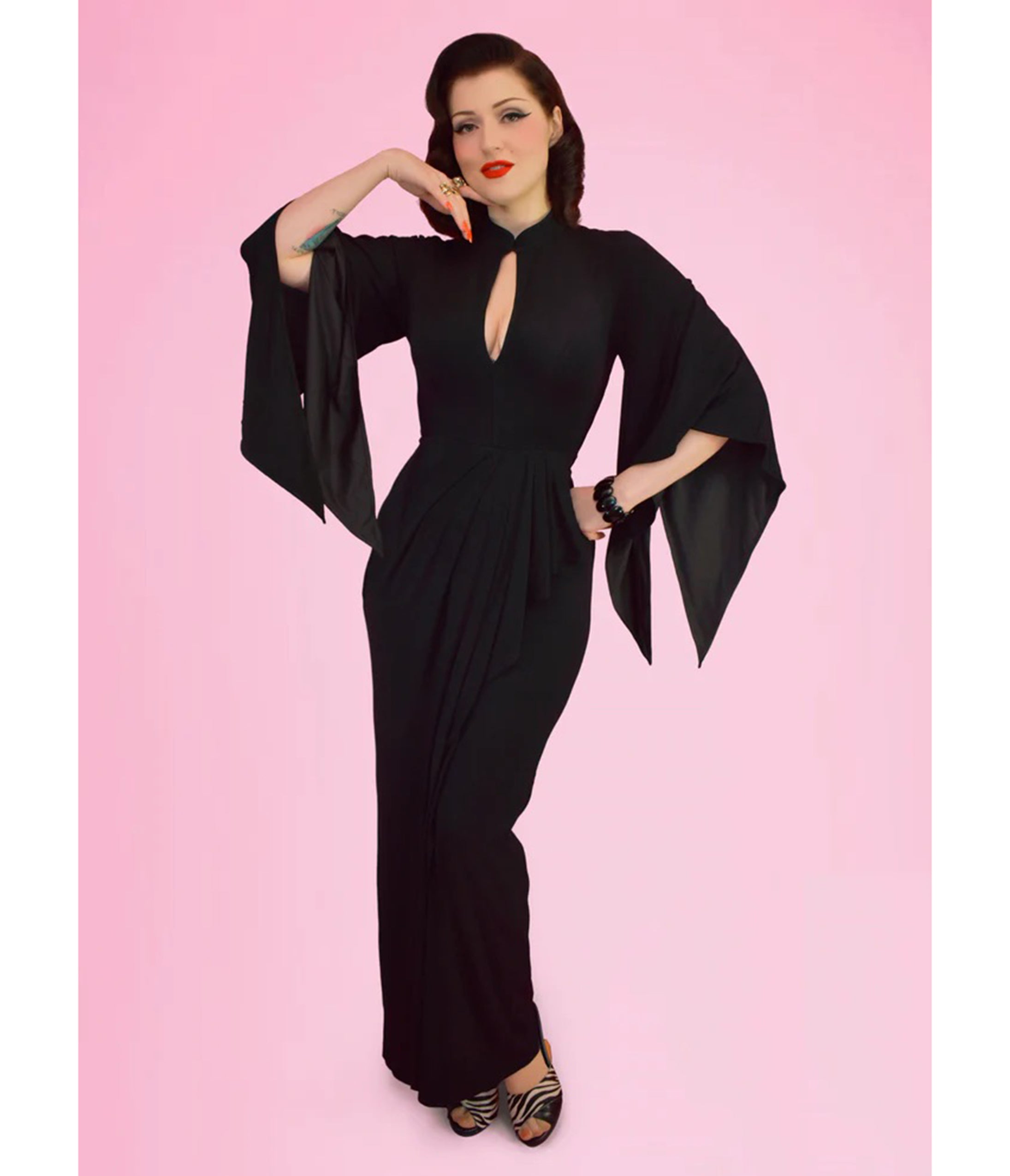 Elle Rebel Black Cape Sleeve Maxi Dress