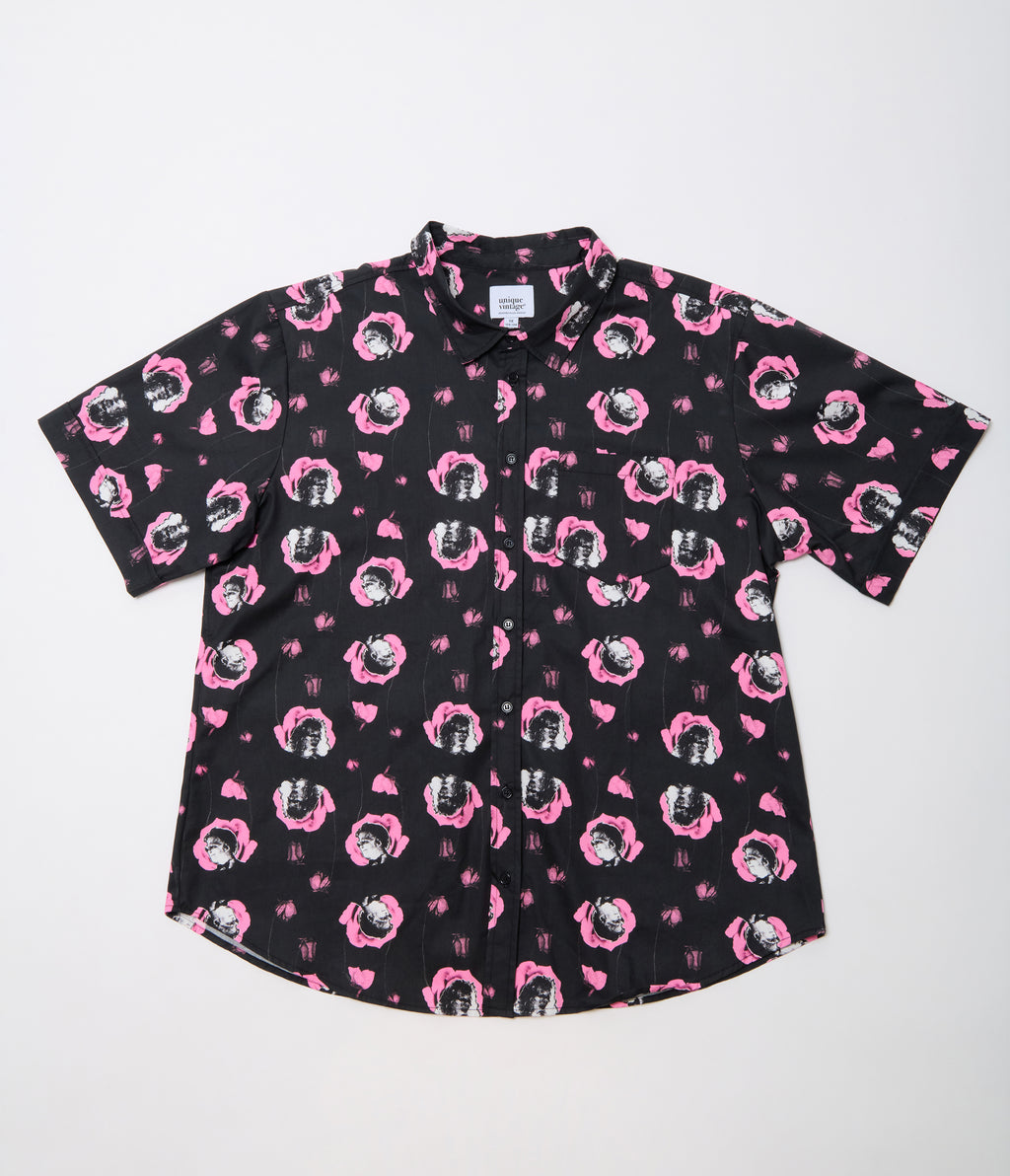 Beetlejuice x Unique Vintage Plus Size Black & Pink Adam & Barbara Mens Button Up Shirt