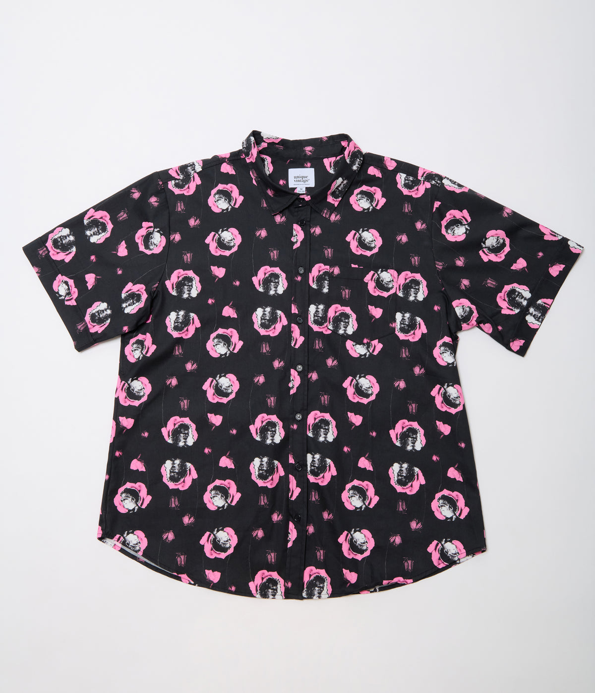 Beetlejuice x Unique Vintage Plus Size Black & Pink Adam & Barbara Mens Button Up Shirt