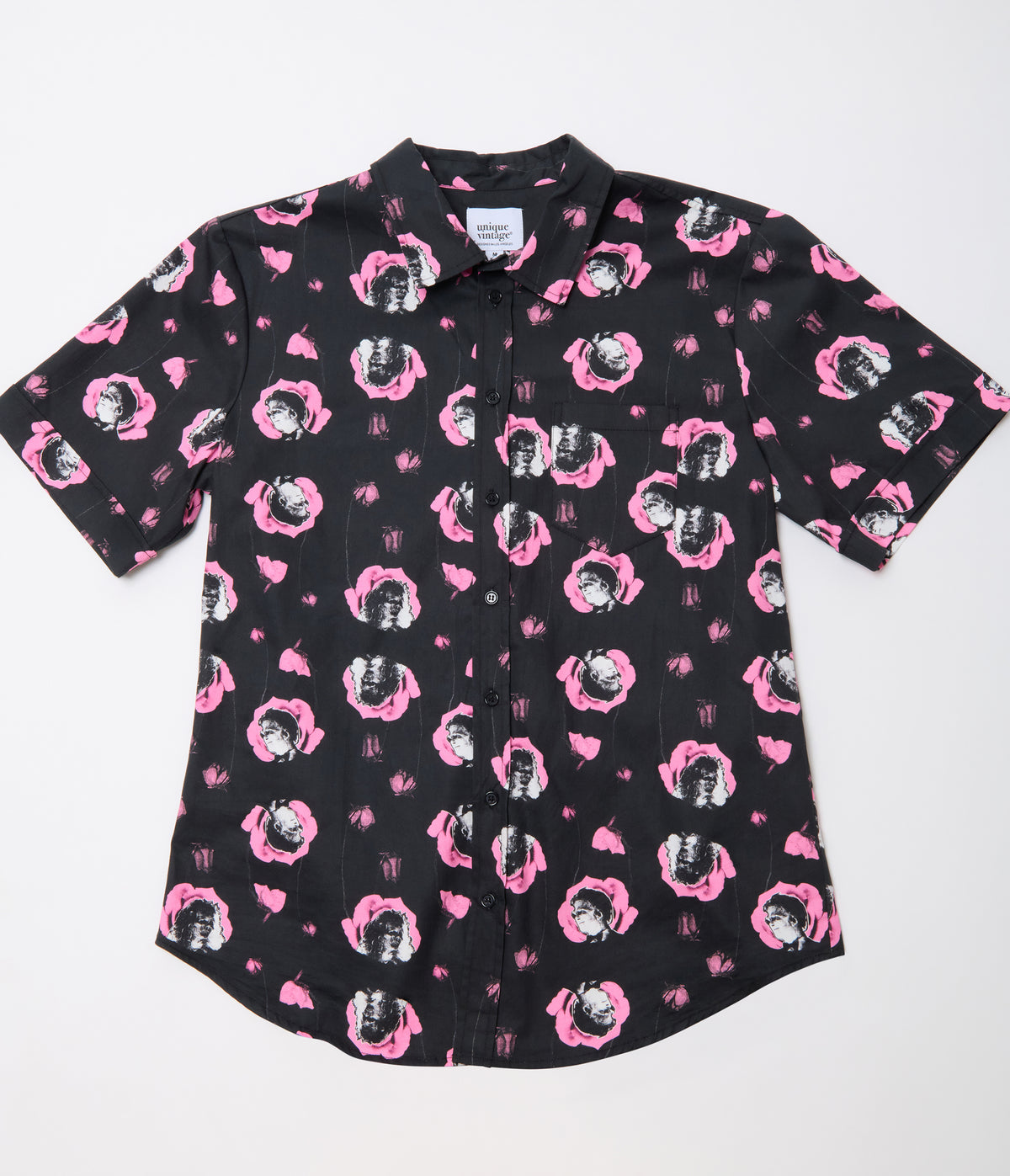 Beetlejuice x Unique Vintage Black & Pink Adam & Barbara Mens Button Up Shirt
