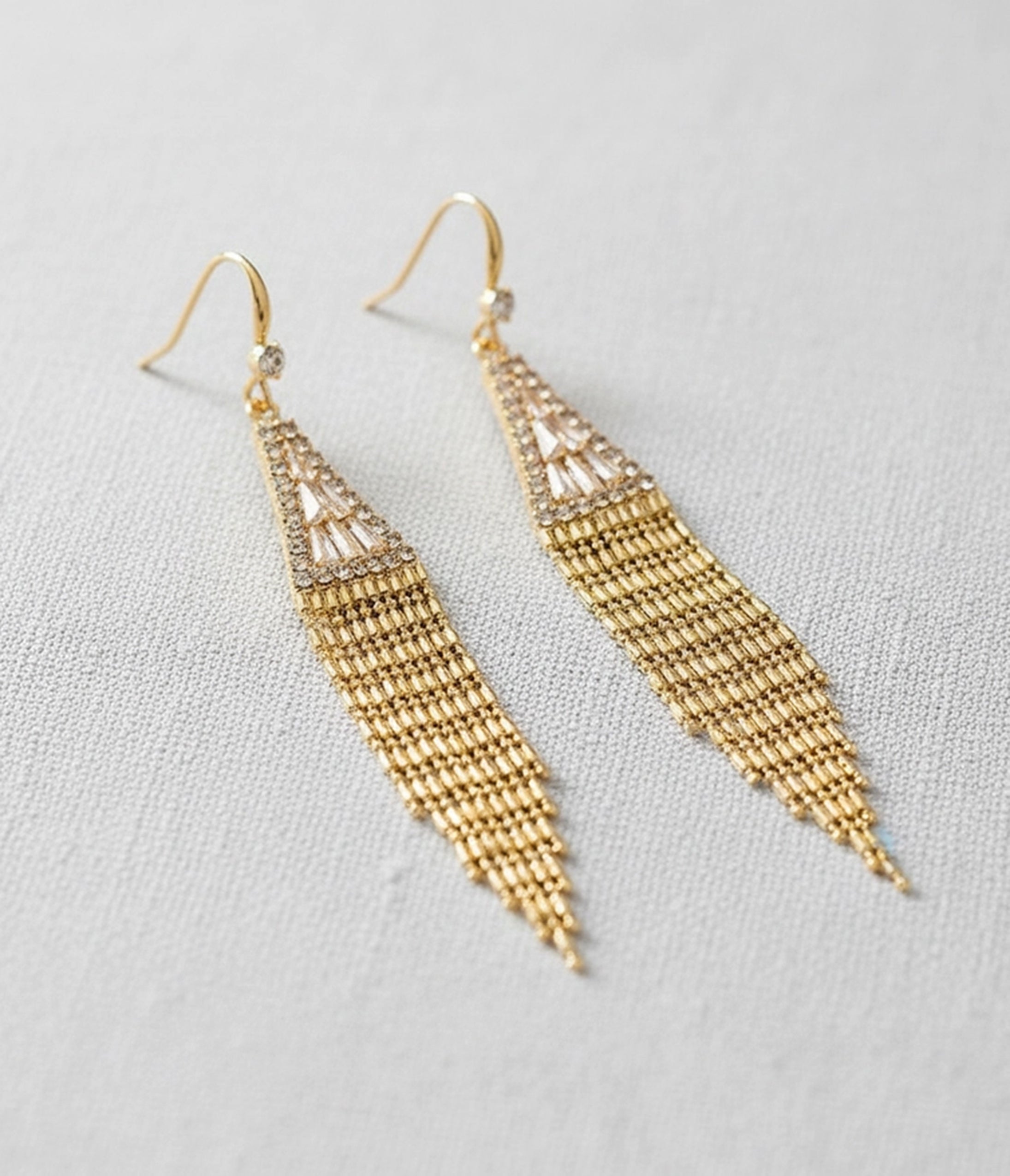 Gold Zircon Tassel Earrings