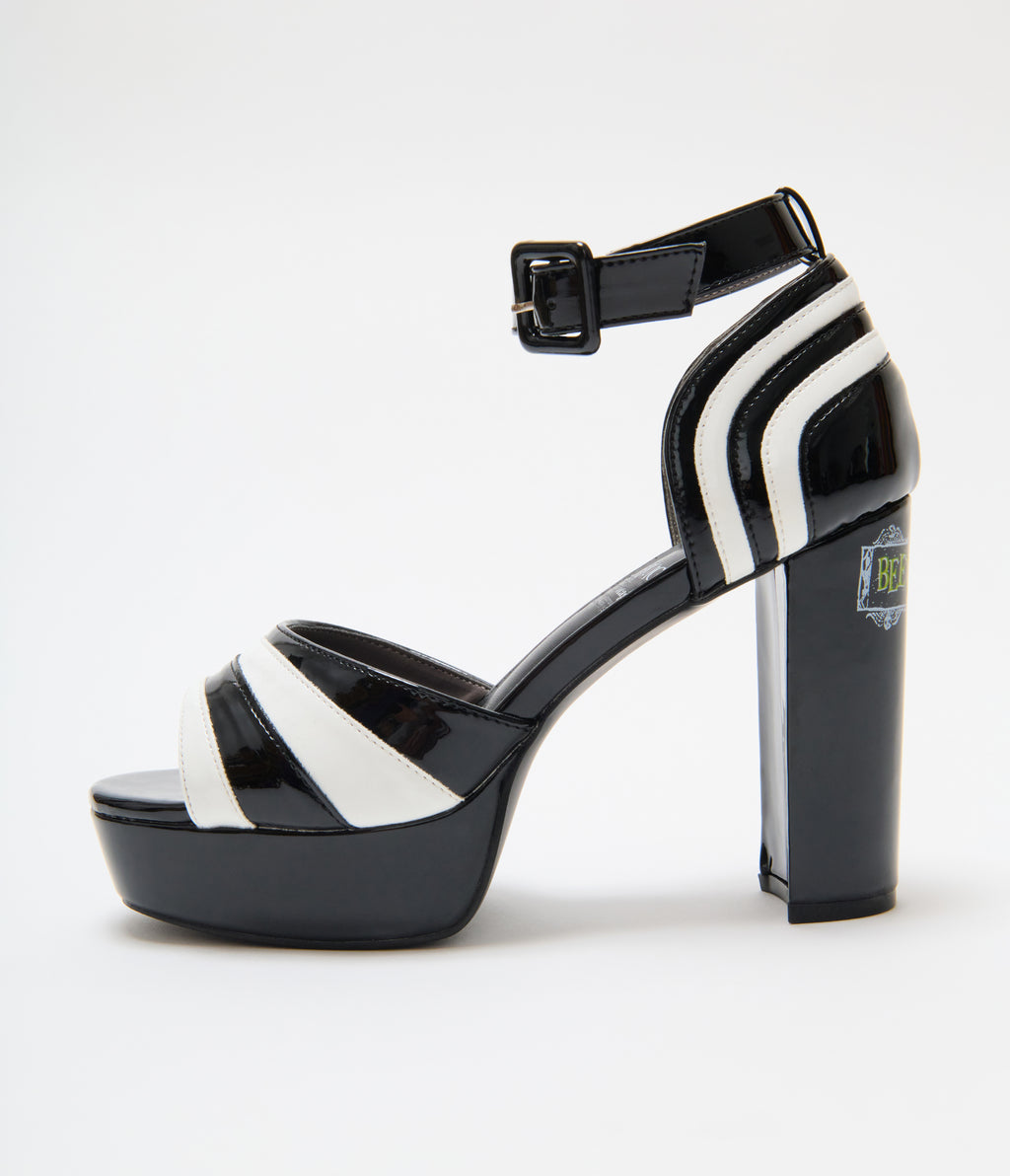 Beetlejuice x Unique Vintage Black & White Leatherette Peep Toe Pumps
