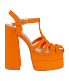 Orange Faux Leather Platform Sandal Heels