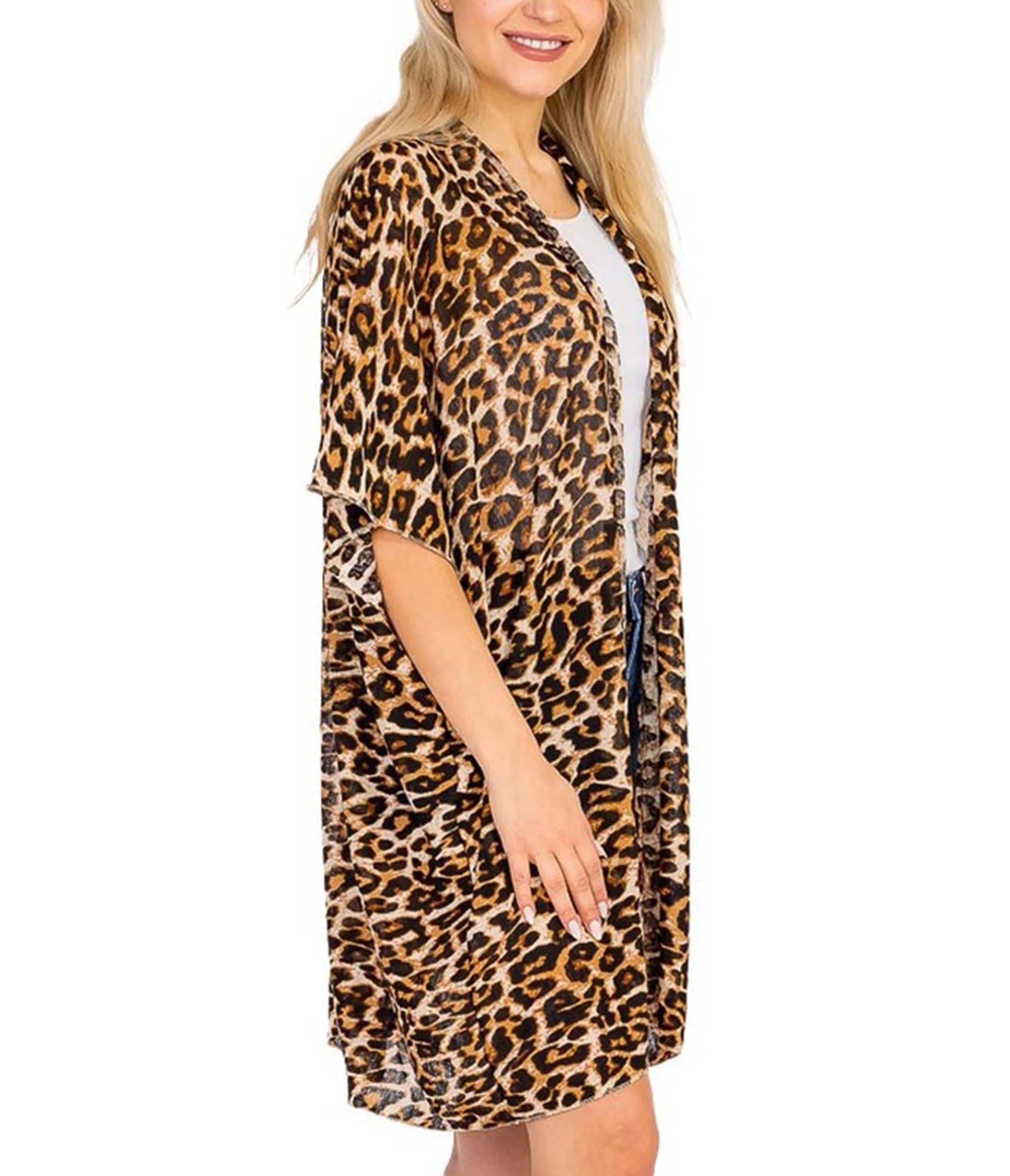 Leopard Print Open Front Kimono