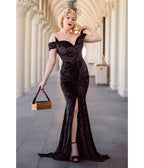 Weasel Wear Black Velvet Off-Shoulder Oozma Onyx Gown