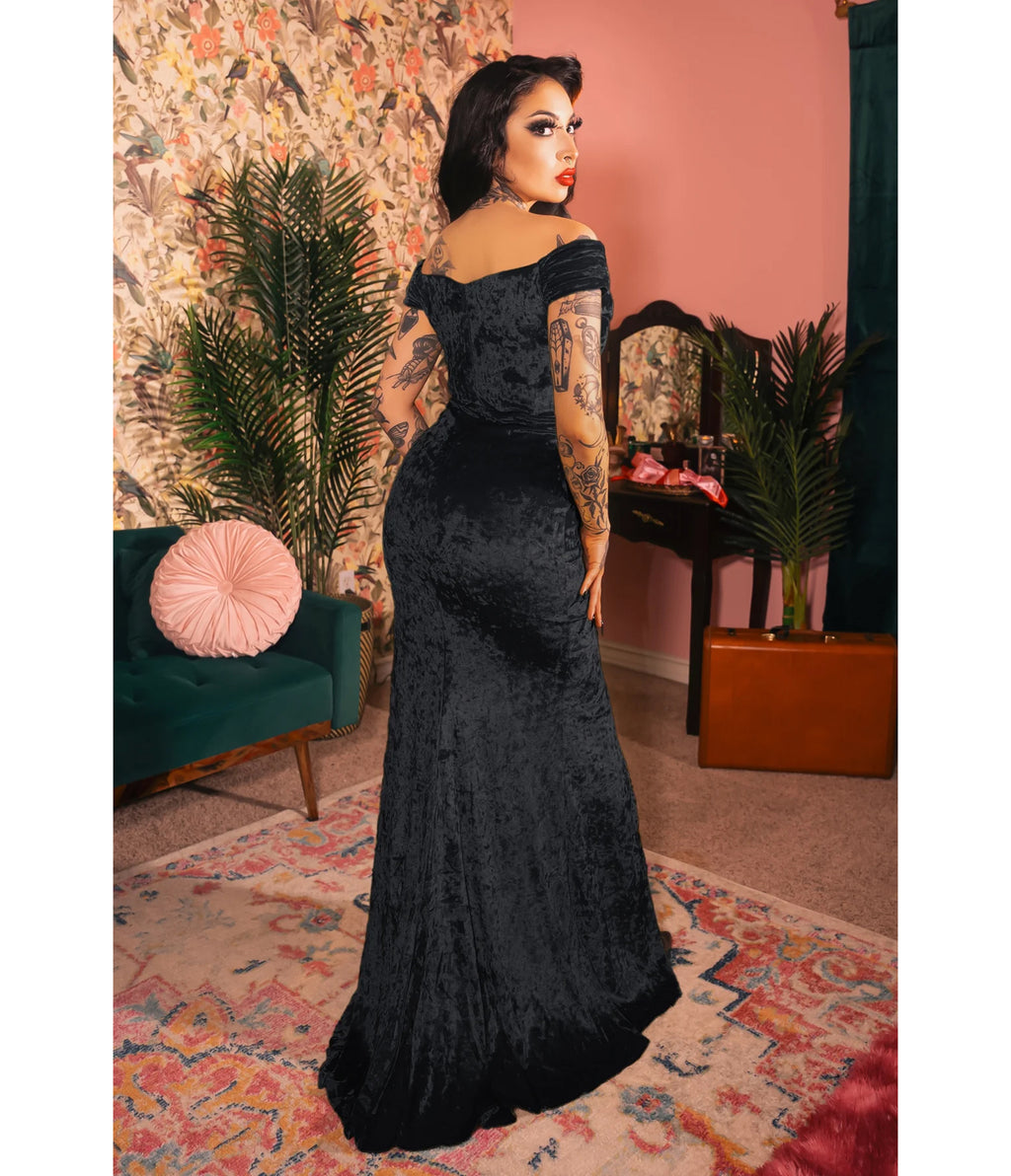 Weasel Wear Black Velvet Off-Shoulder Oozma Onyx Gown