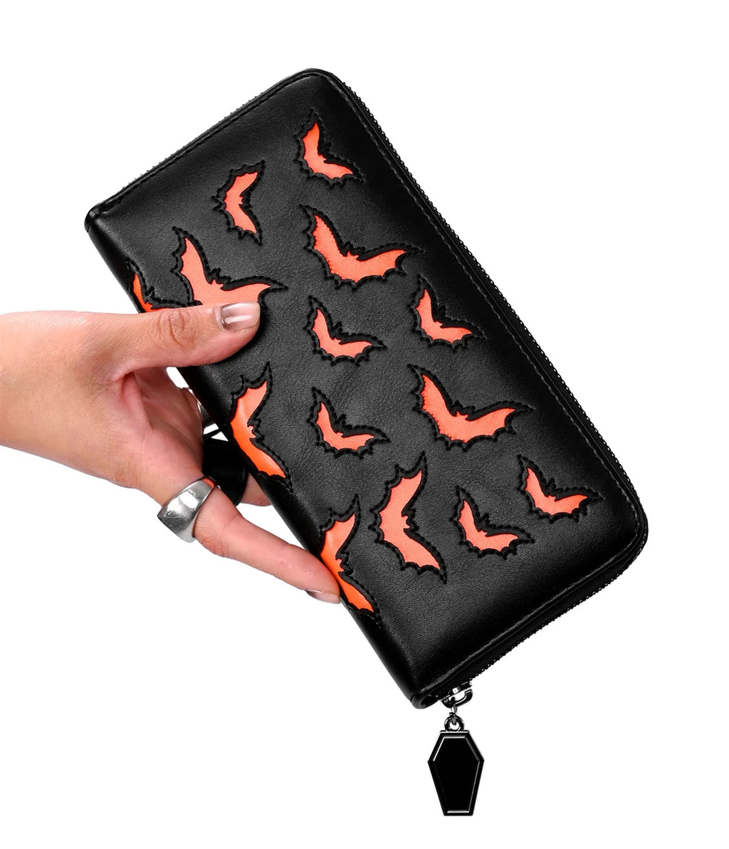 Foxblood Black and Orange Bat Cutout Zip-Around Wallet