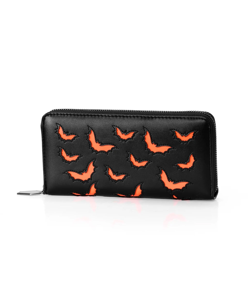 Foxblood Black and Orange Bat Cutout Zip-Around Wallet