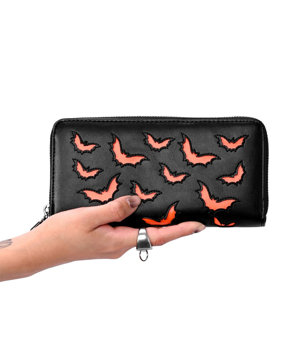 Foxblood Black and Orange Bat Cutout Zip-Around Wallet