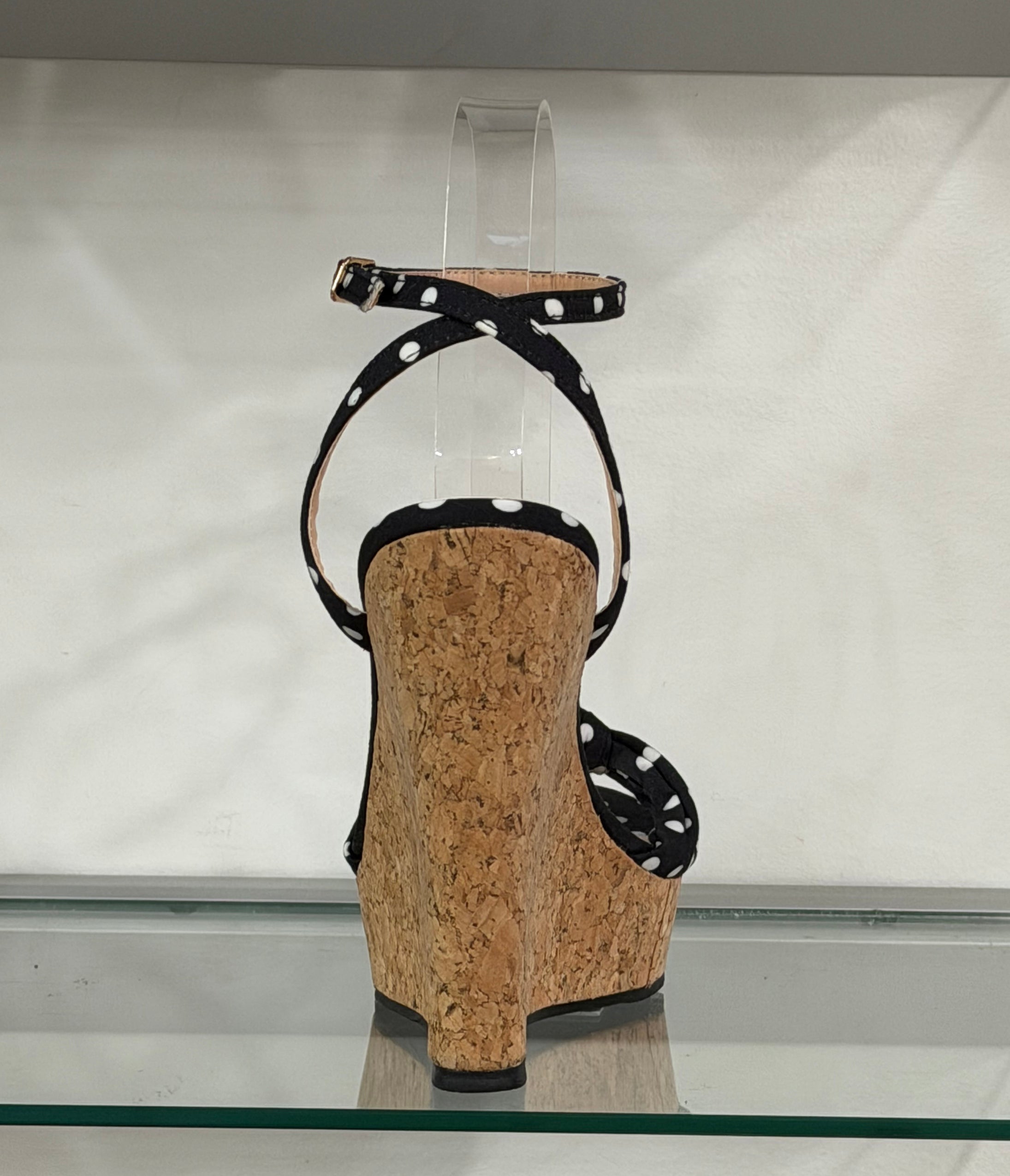 Black Polka Dot Cork Wedge Sandals