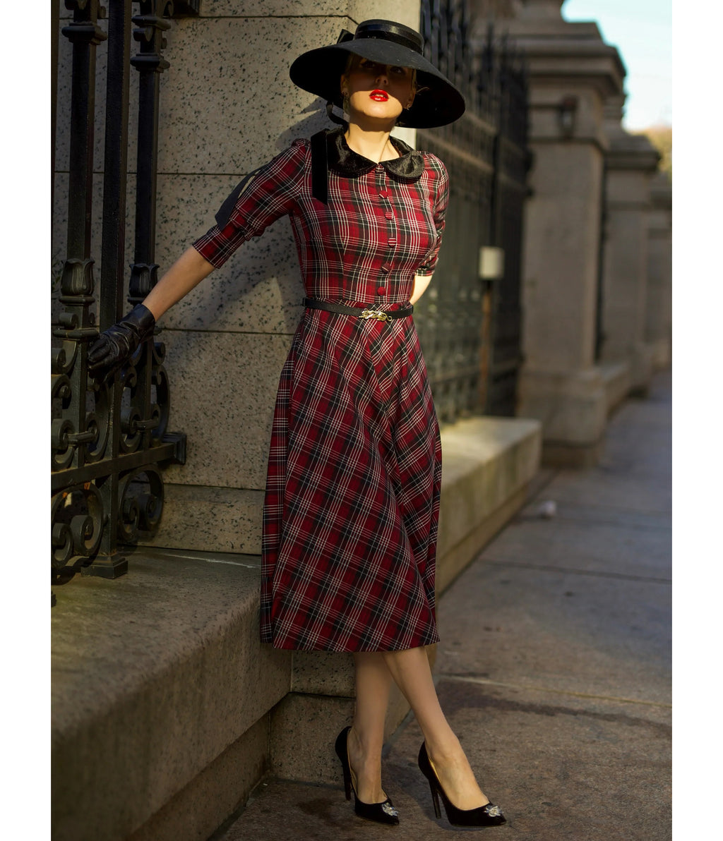 Heart My Closet Red Plaid Stella Swing Dress