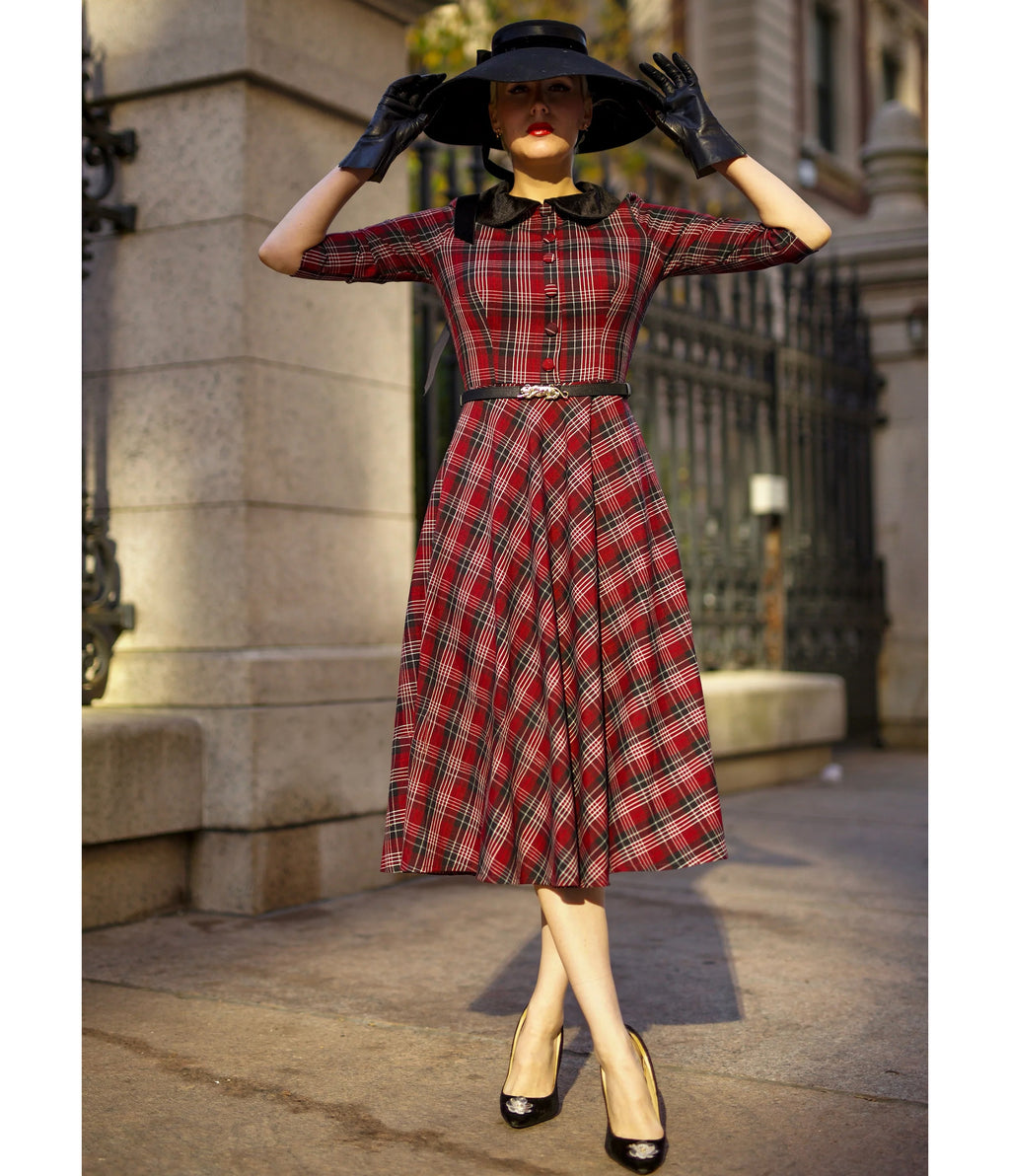 Heart My Closet Red Plaid Stella Swing Dress