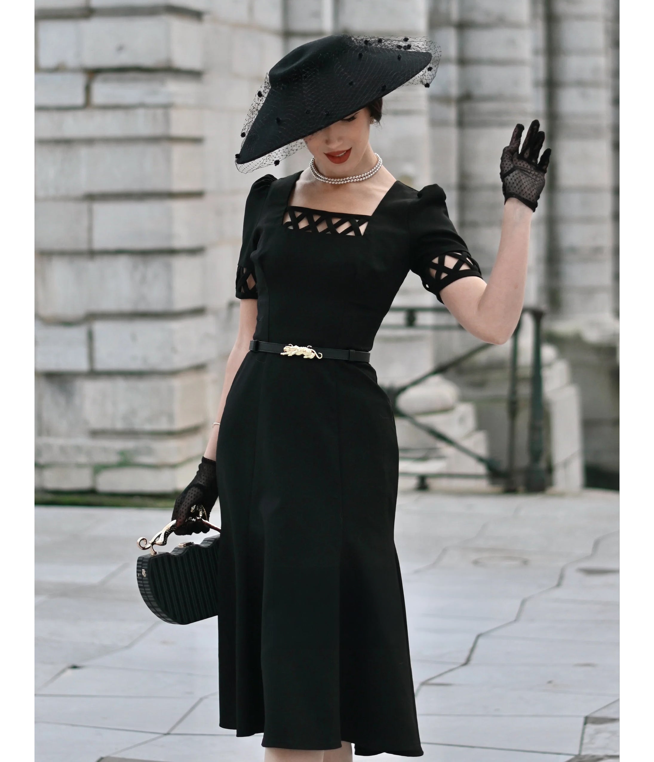 Heart My Closet Black 1950s Peggy Midi Dress