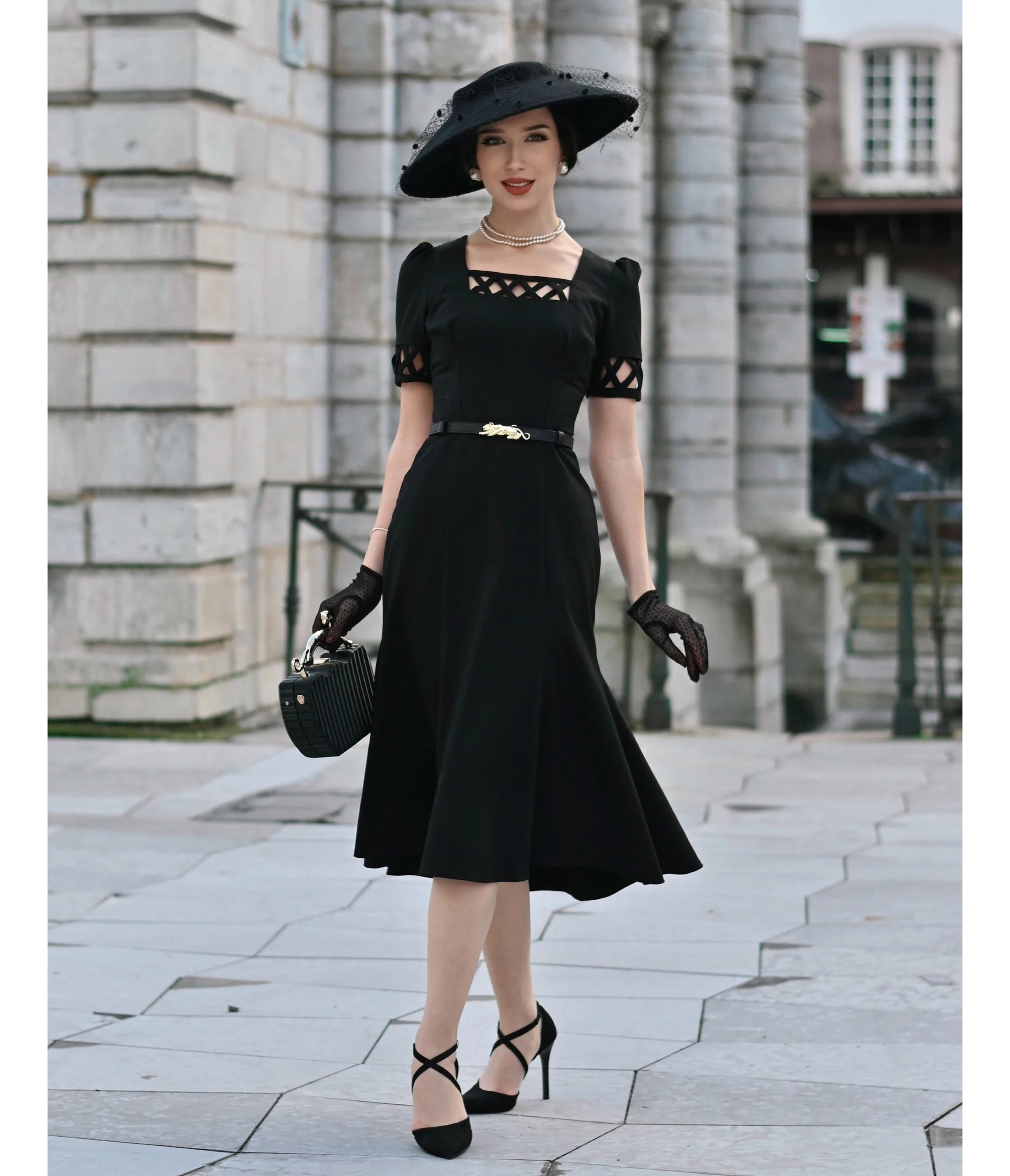 Heart My Closet Black 1950s Peggy Midi Dress