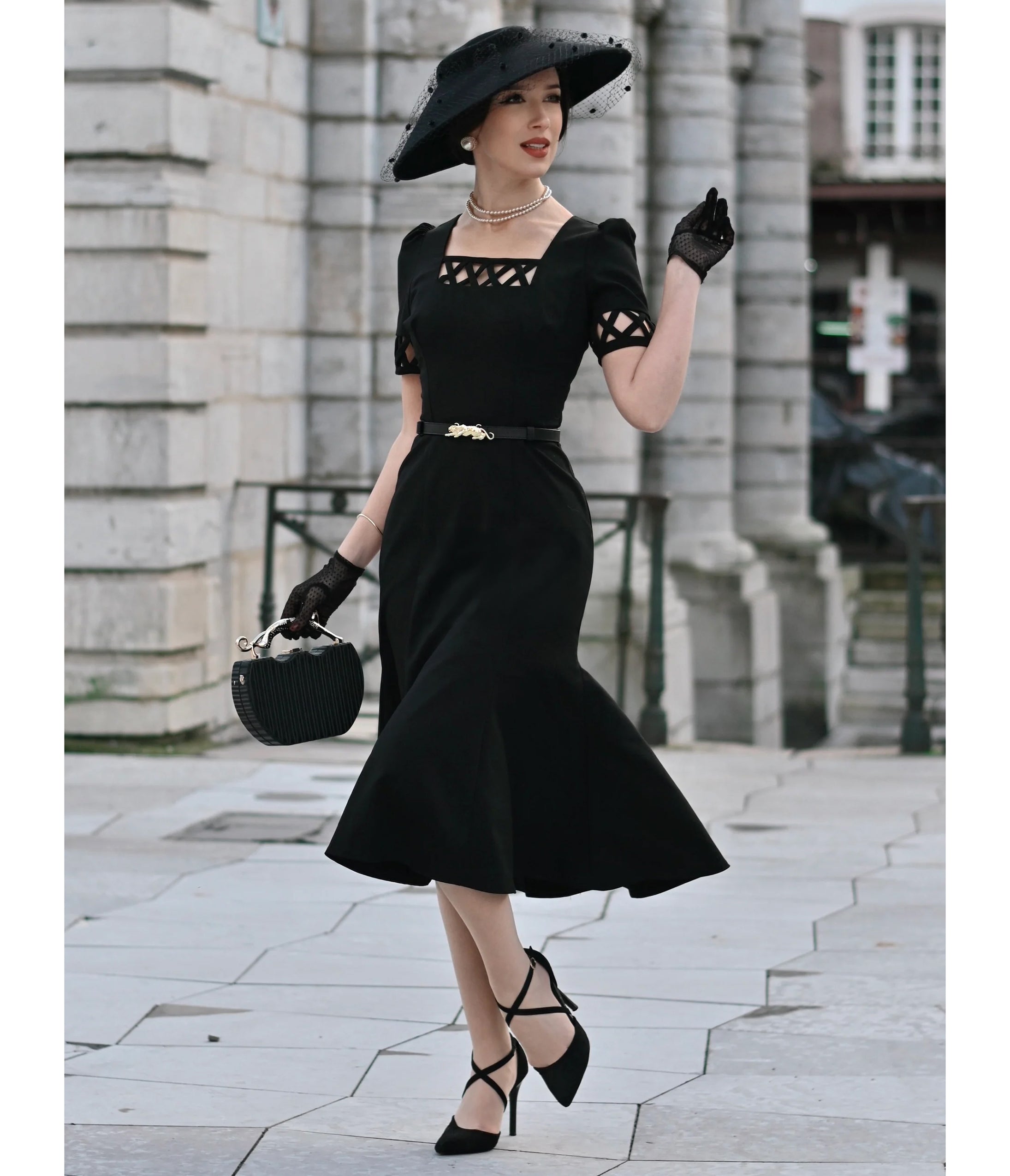Heart My Closet Black 1950s Peggy Midi Dress