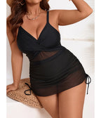 Plus Size Black Mesh One Piece Swimdress