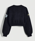 Black Celestial Embroidered Cropped Cardigan