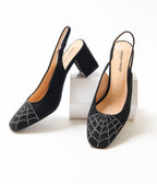 Unique Vintage Black Rhinestone Spiderweb Heels