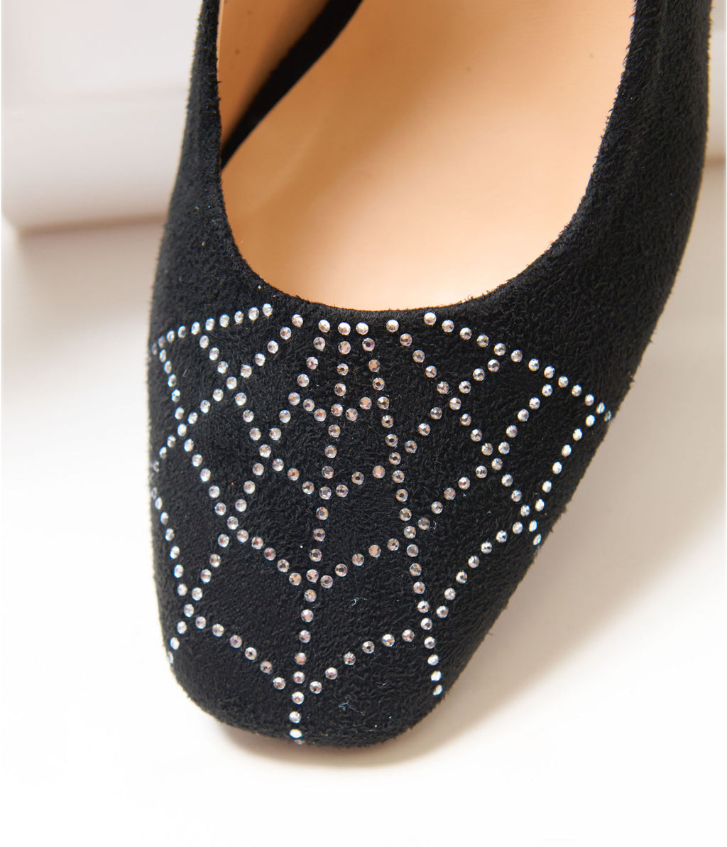 Unique Vintage Black Rhinestone Spiderweb Heels