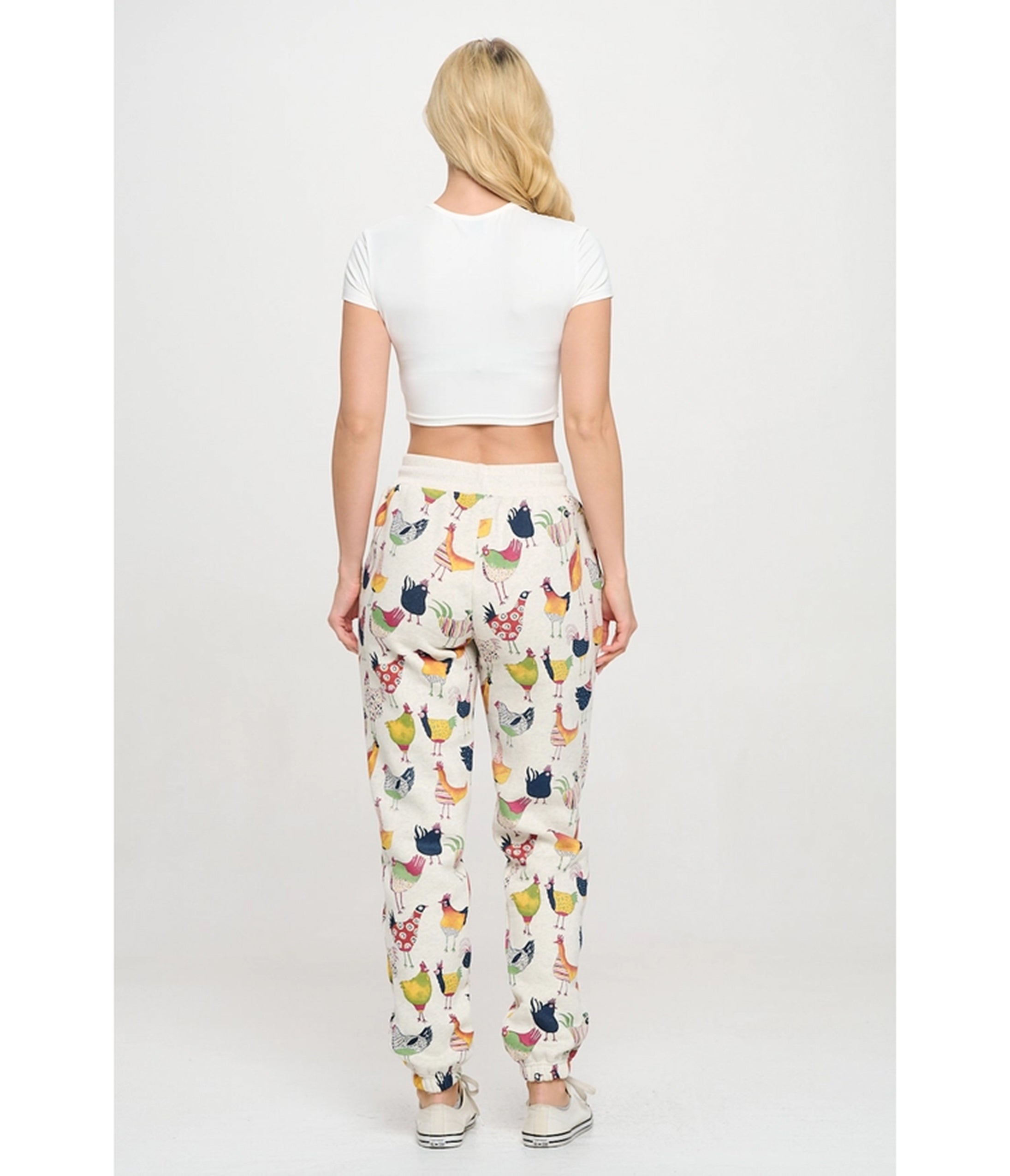 Ivory Rooster Print Sweatpants
