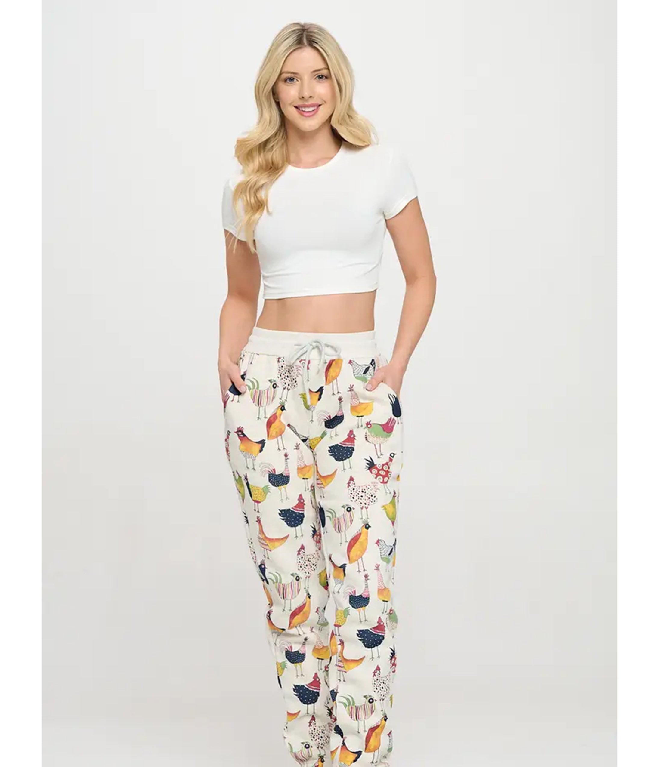 Ivory Rooster Print Sweatpants
