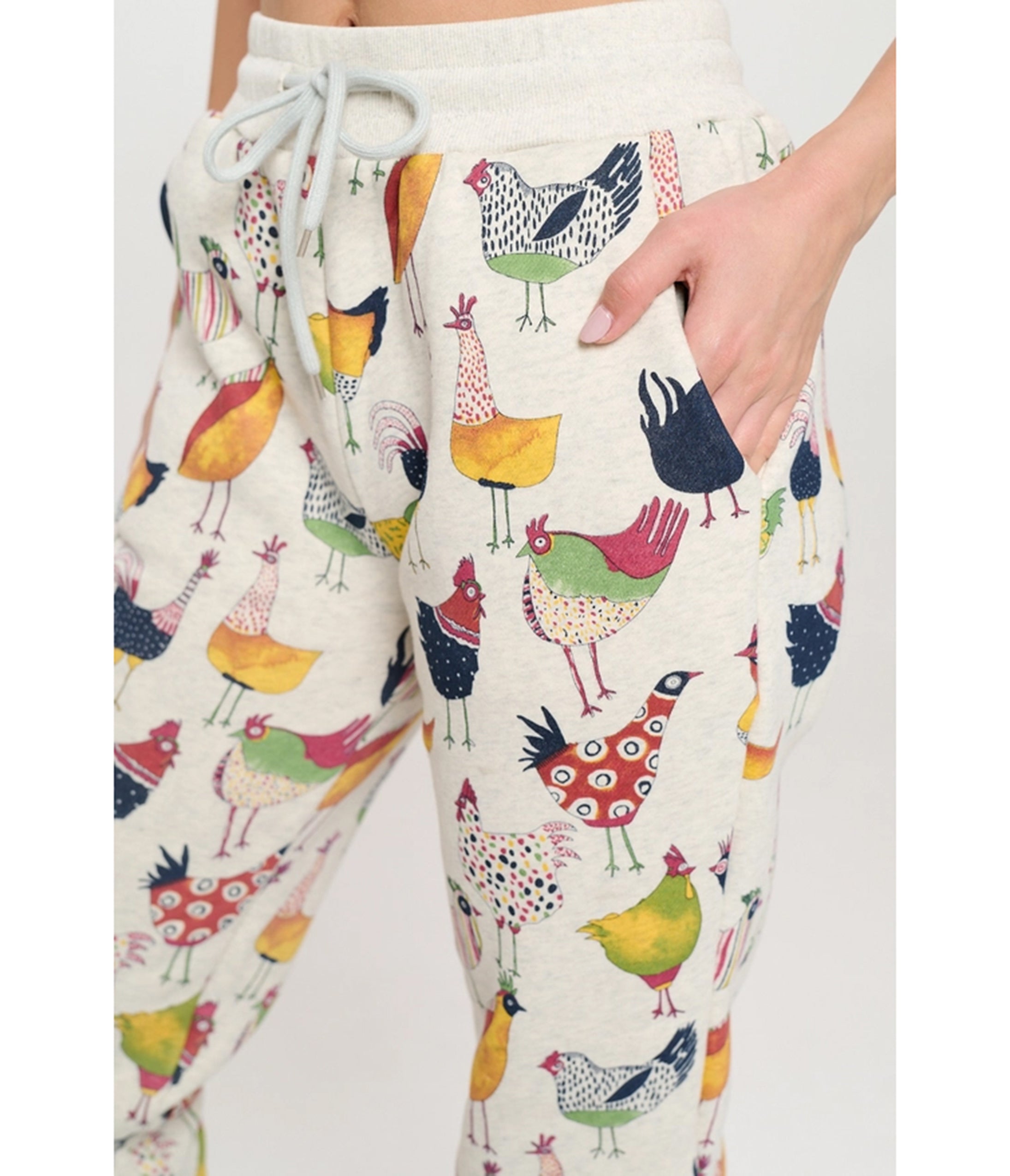 Ivory Rooster Print Sweatpants
