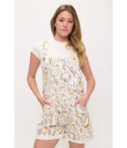 Ivory Floral Chicken Print Short Overalls