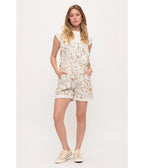 Ivory Floral Chicken Print Short Overalls
