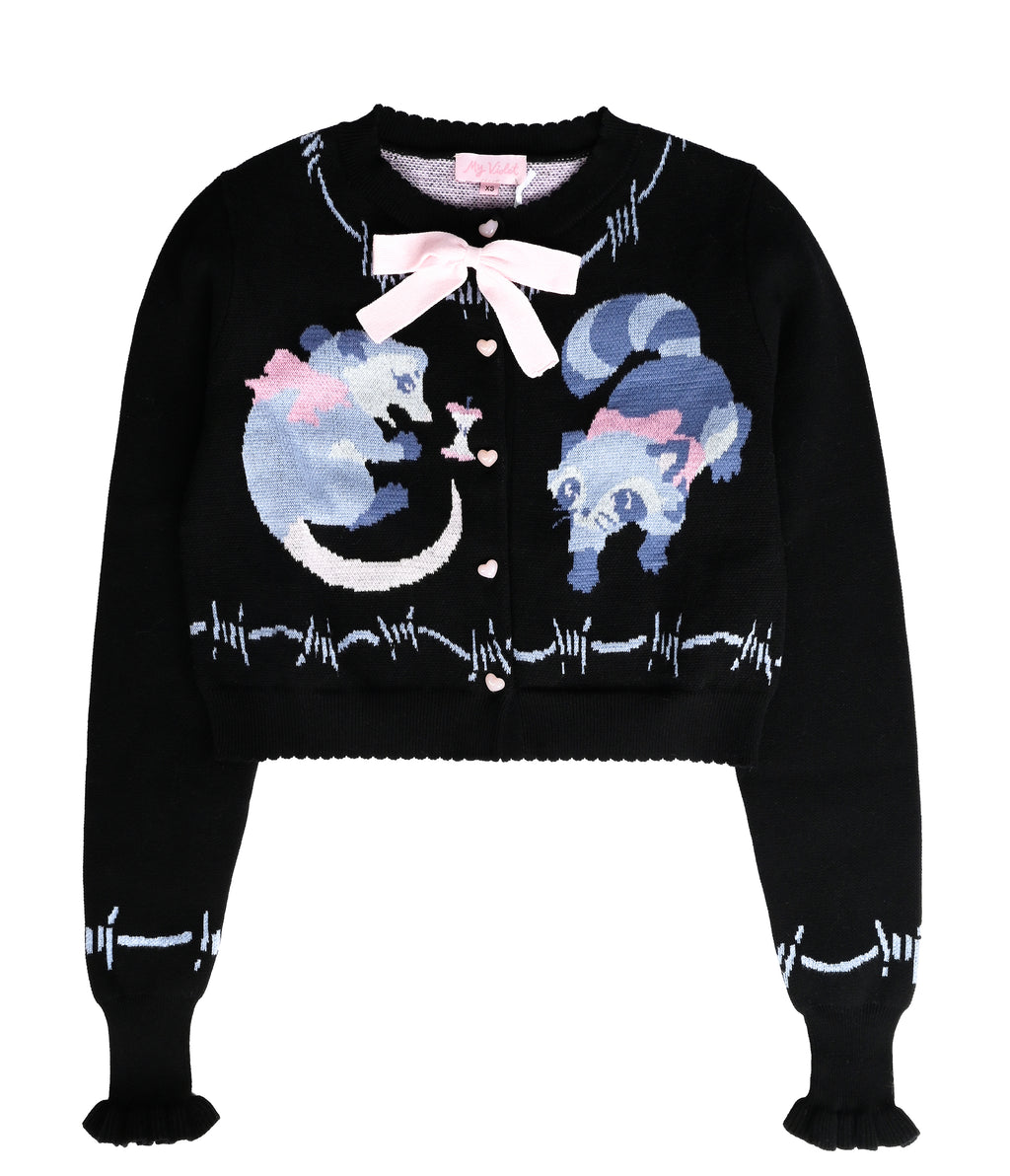 My Violet Black Raccoon Print Trash Parade Cardigan