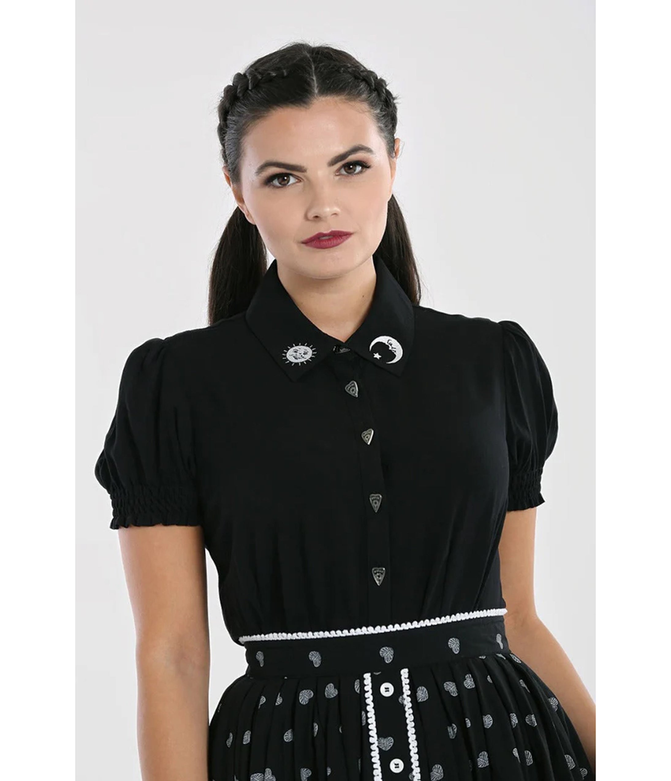 Hell Bunny Black Celestial Embroidered Samara Blouse