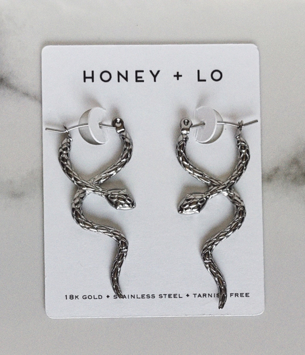 Silver Tone Snake Drop Earrings