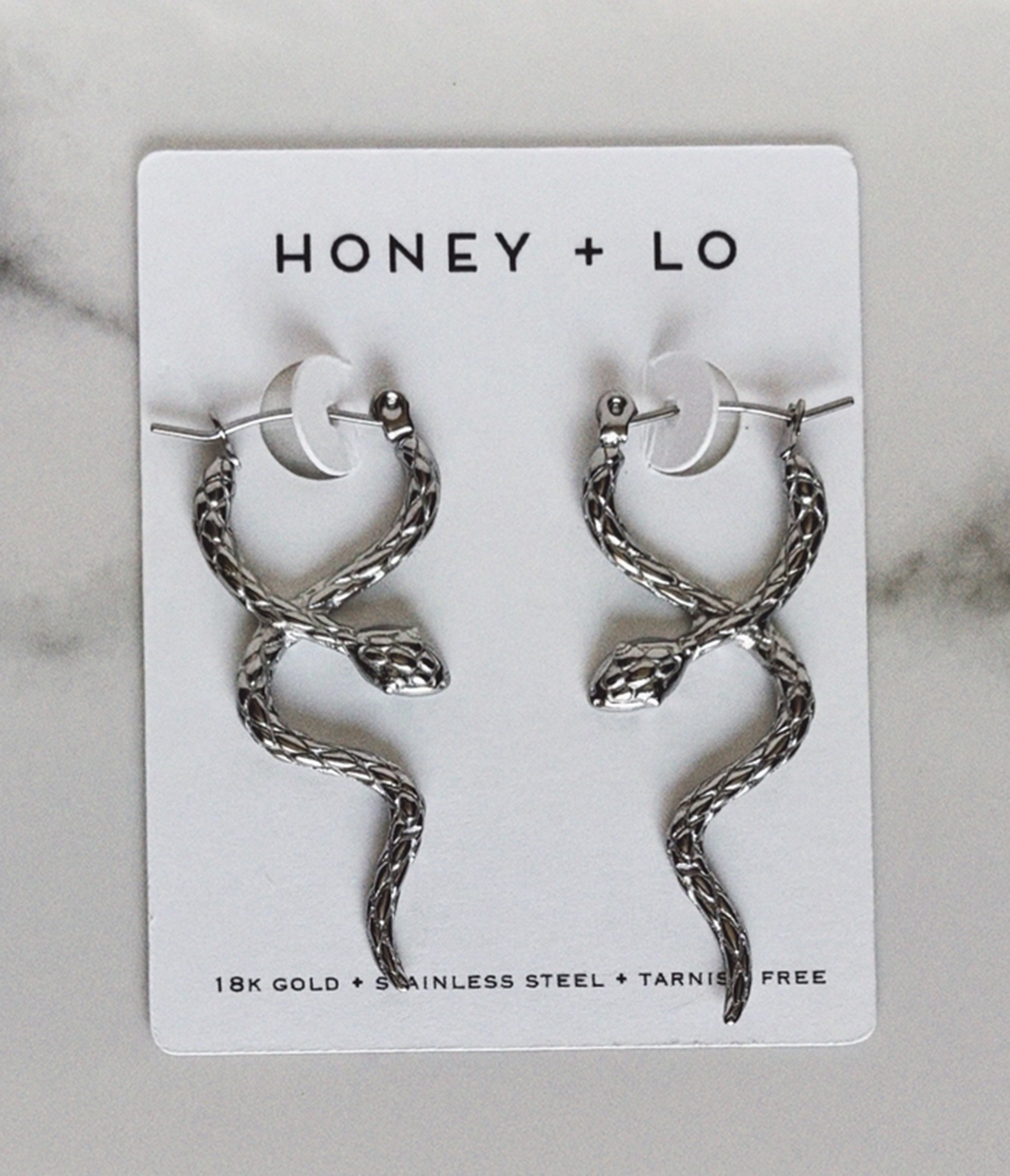 Silver Tone Snake Drop Earrings