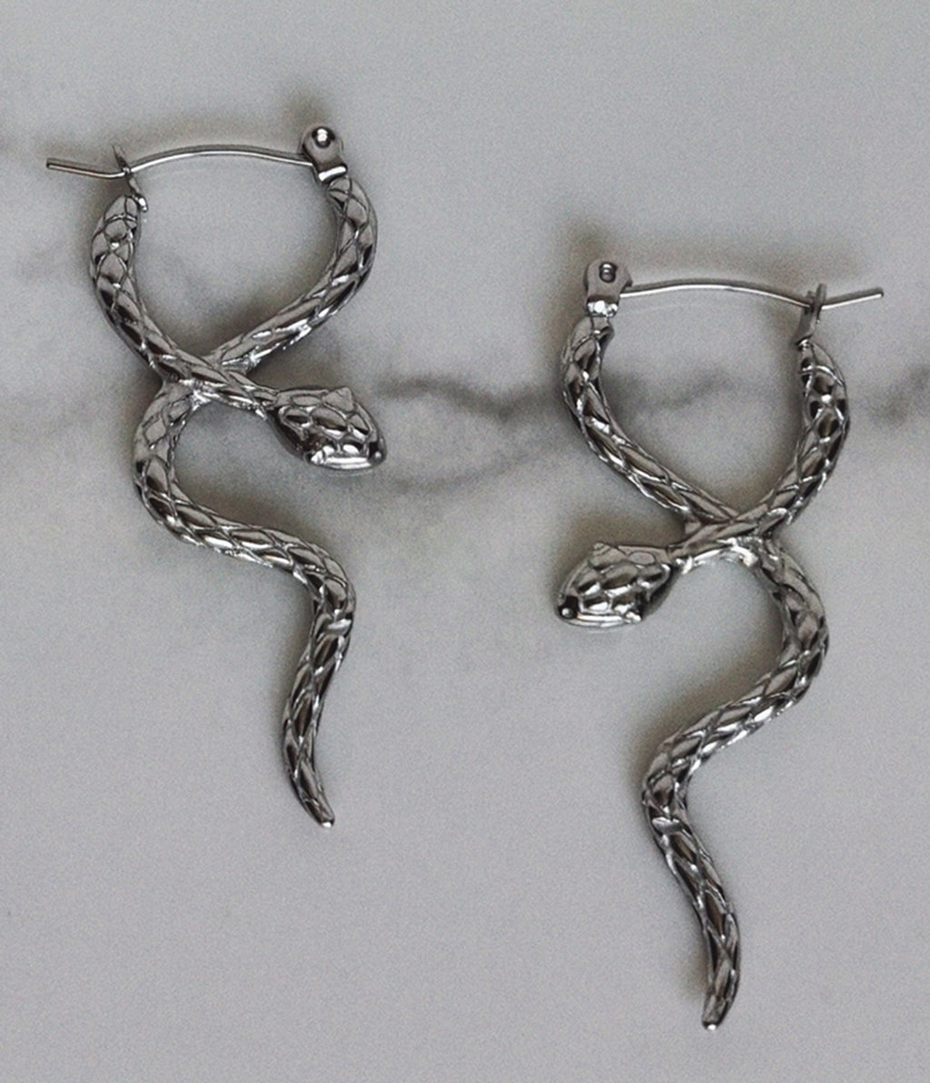 Silver Tone Snake Drop Earrings