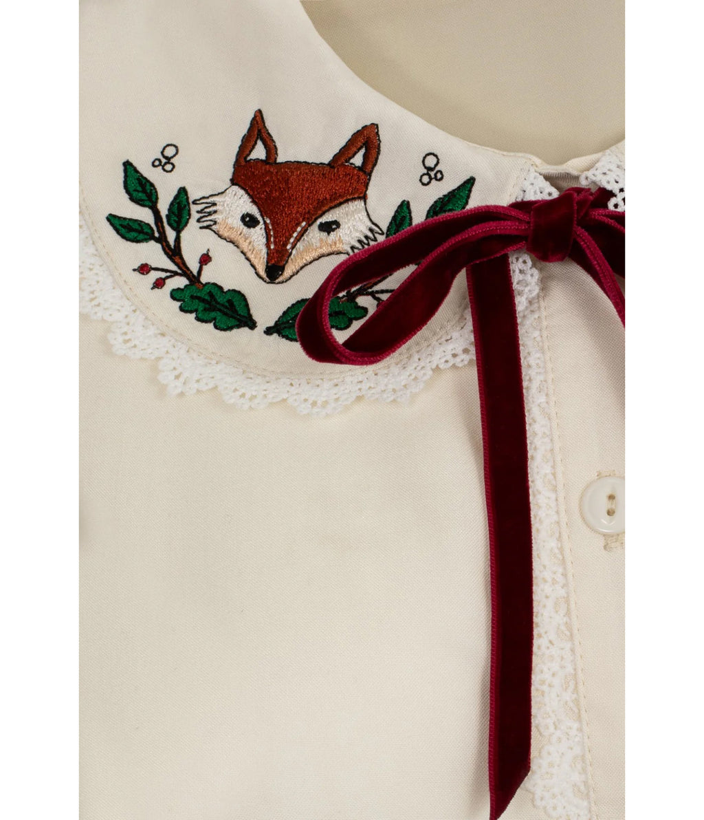 Hell Bunny Ivory Fox Embroidered Basil Blouse