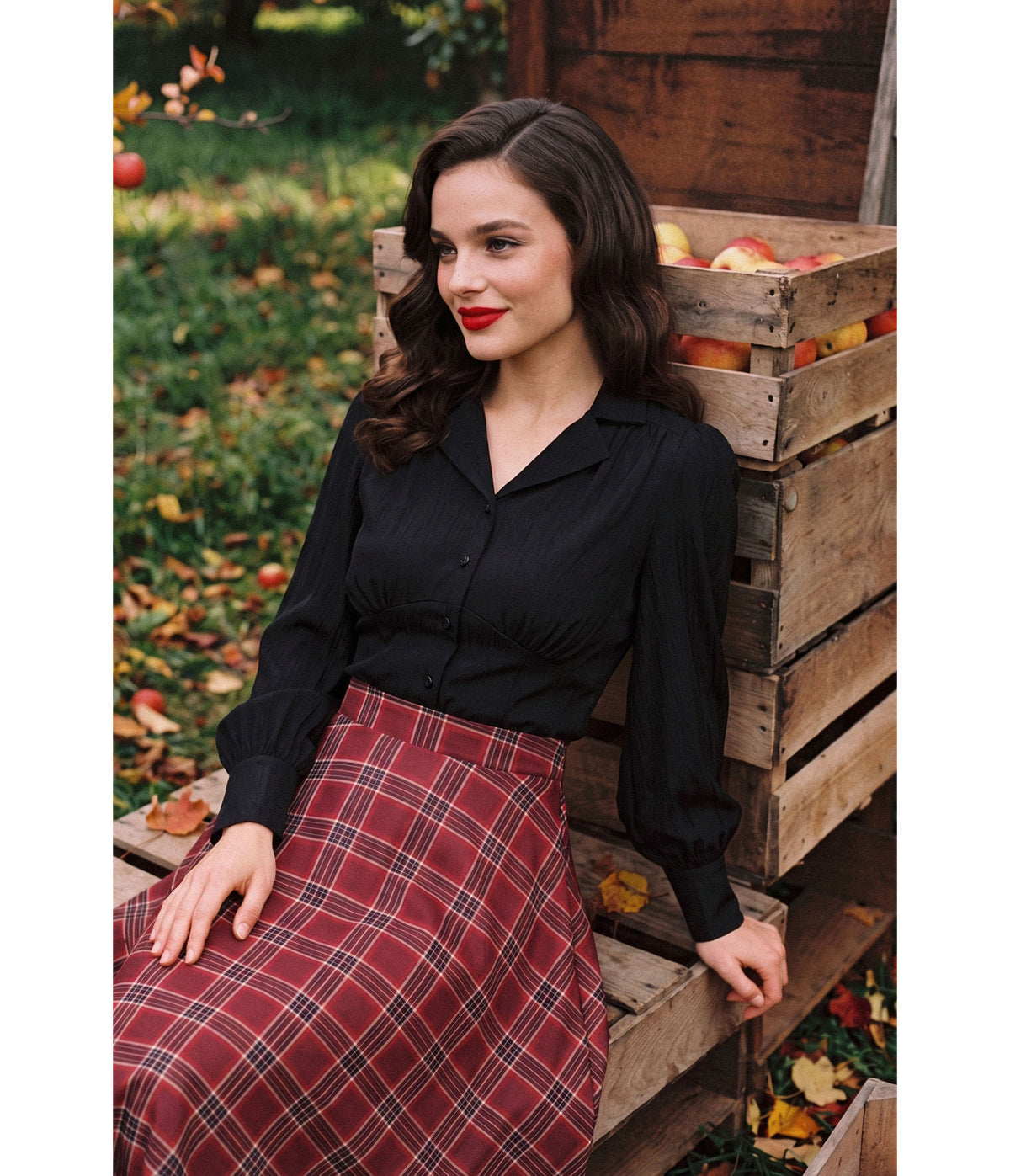 Black 1940's Button Up Collared Blouse