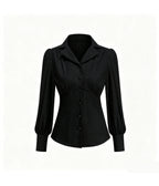 Black 1940's Button Up Collared Blouse