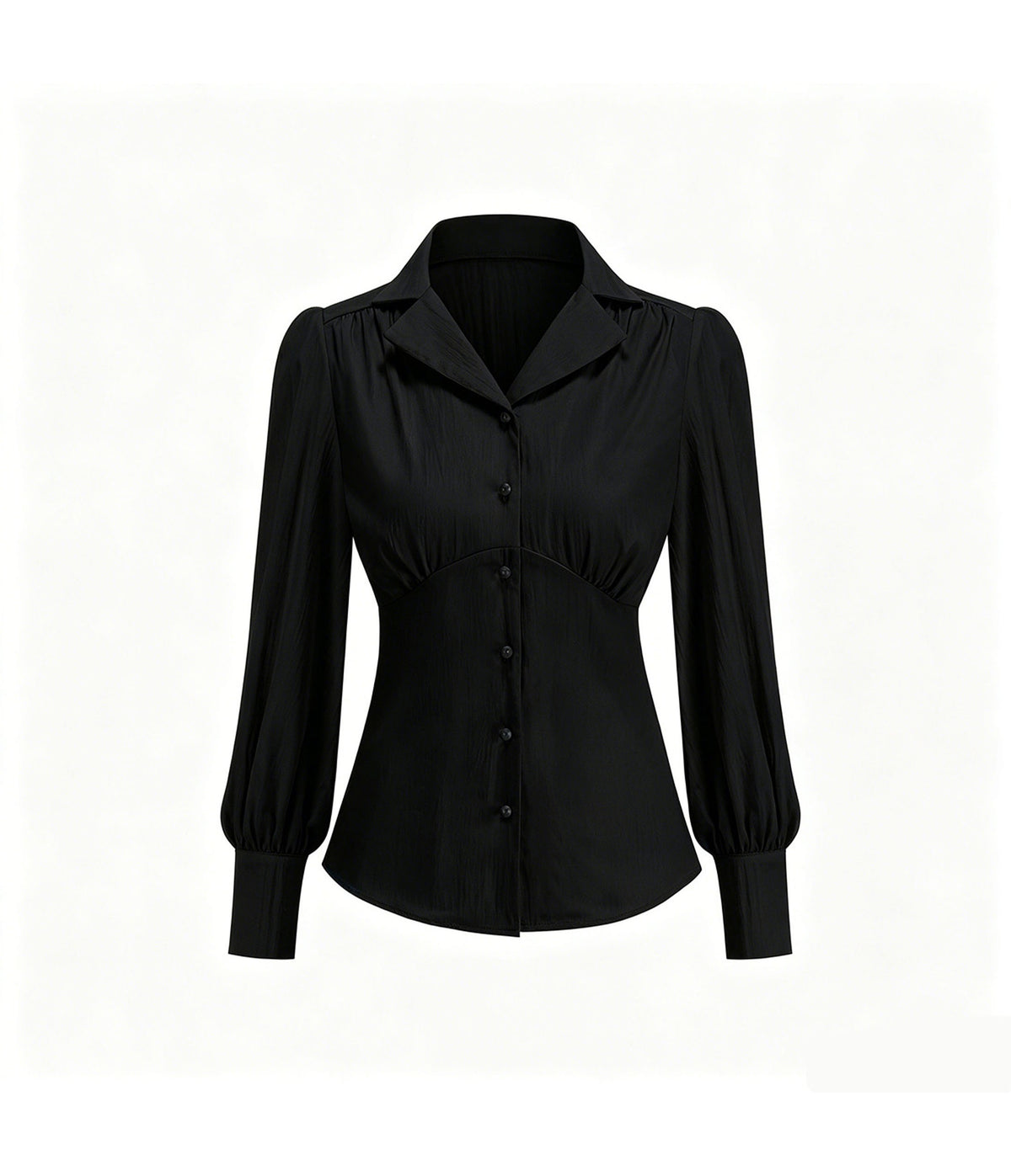 Black 1940's Button Up Collared Blouse