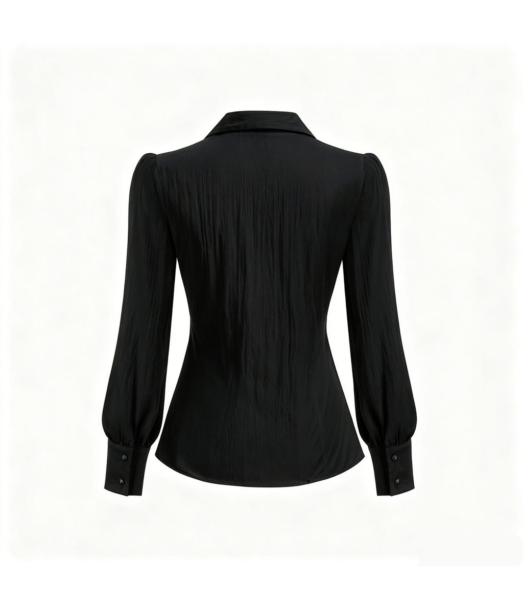 Black 1940's Button Up Collared Blouse