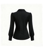 Black 1940's Button Up Collared Blouse