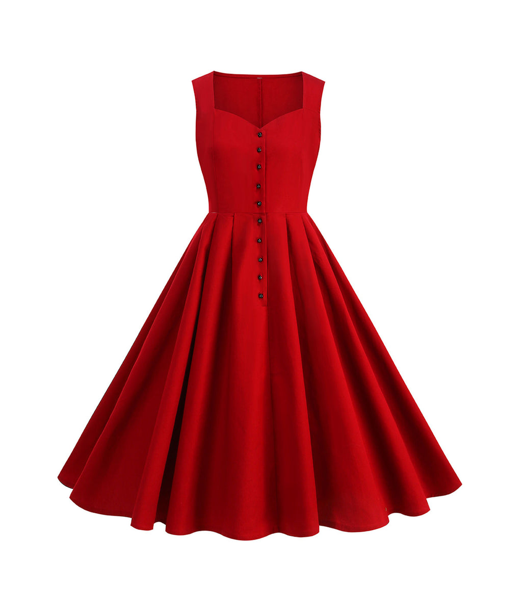 Ruby Red 1950's Sweetheart Swing Dress