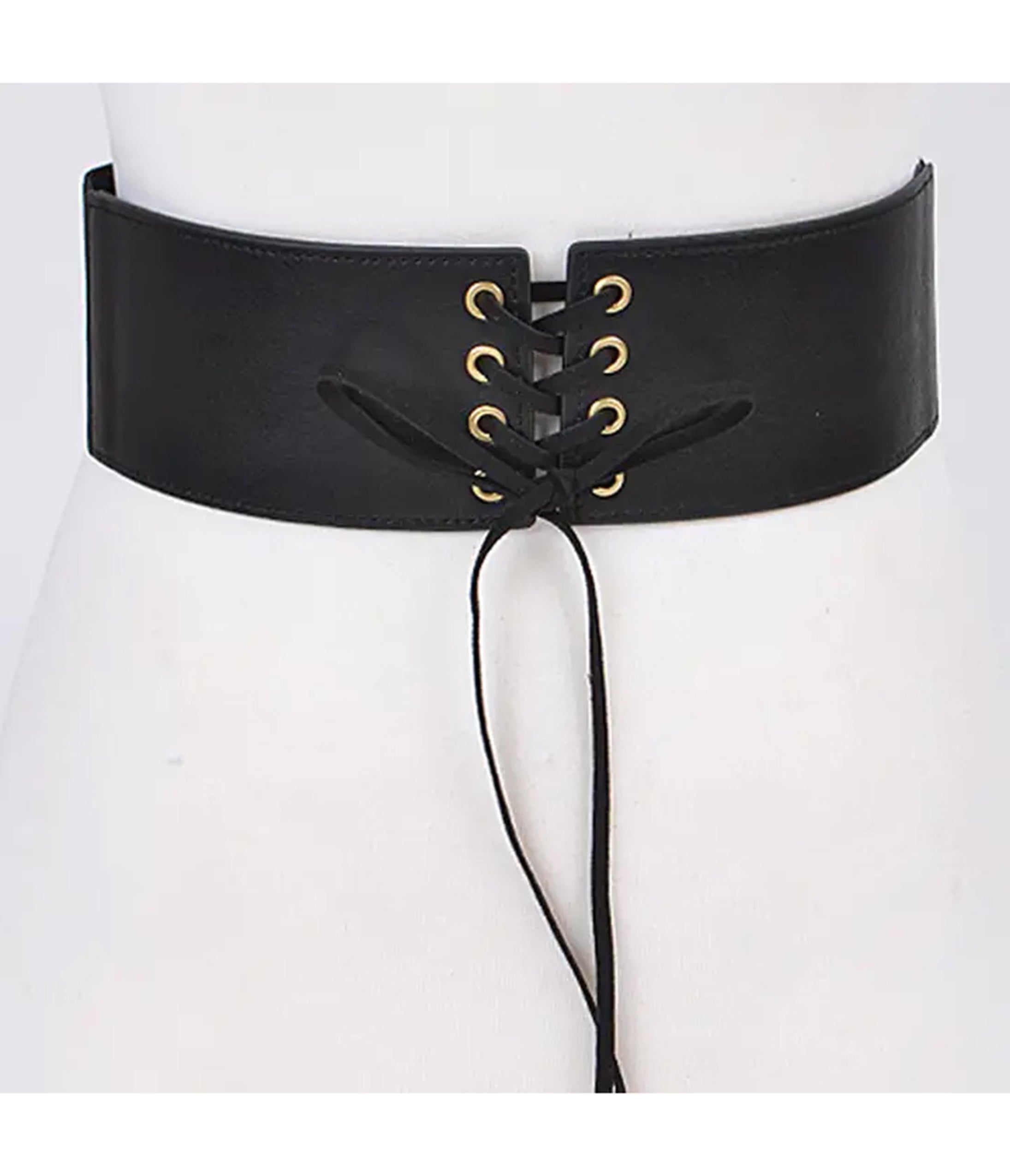 Black Faux Leather Lace Up Corset Belt
