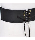 Black Faux Leather Lace Up Corset Belt