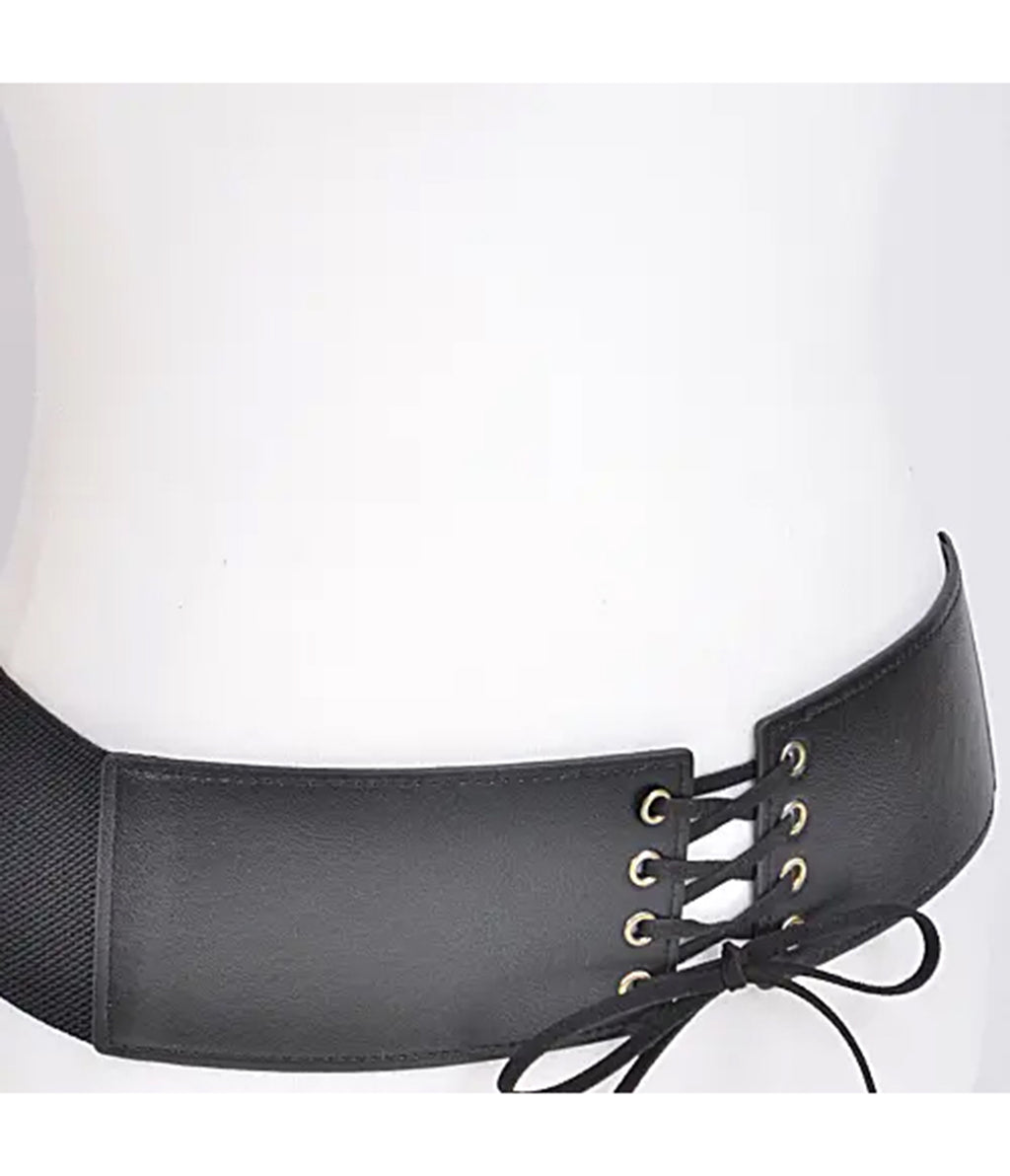 Black Faux Leather Lace Up Corset Belt