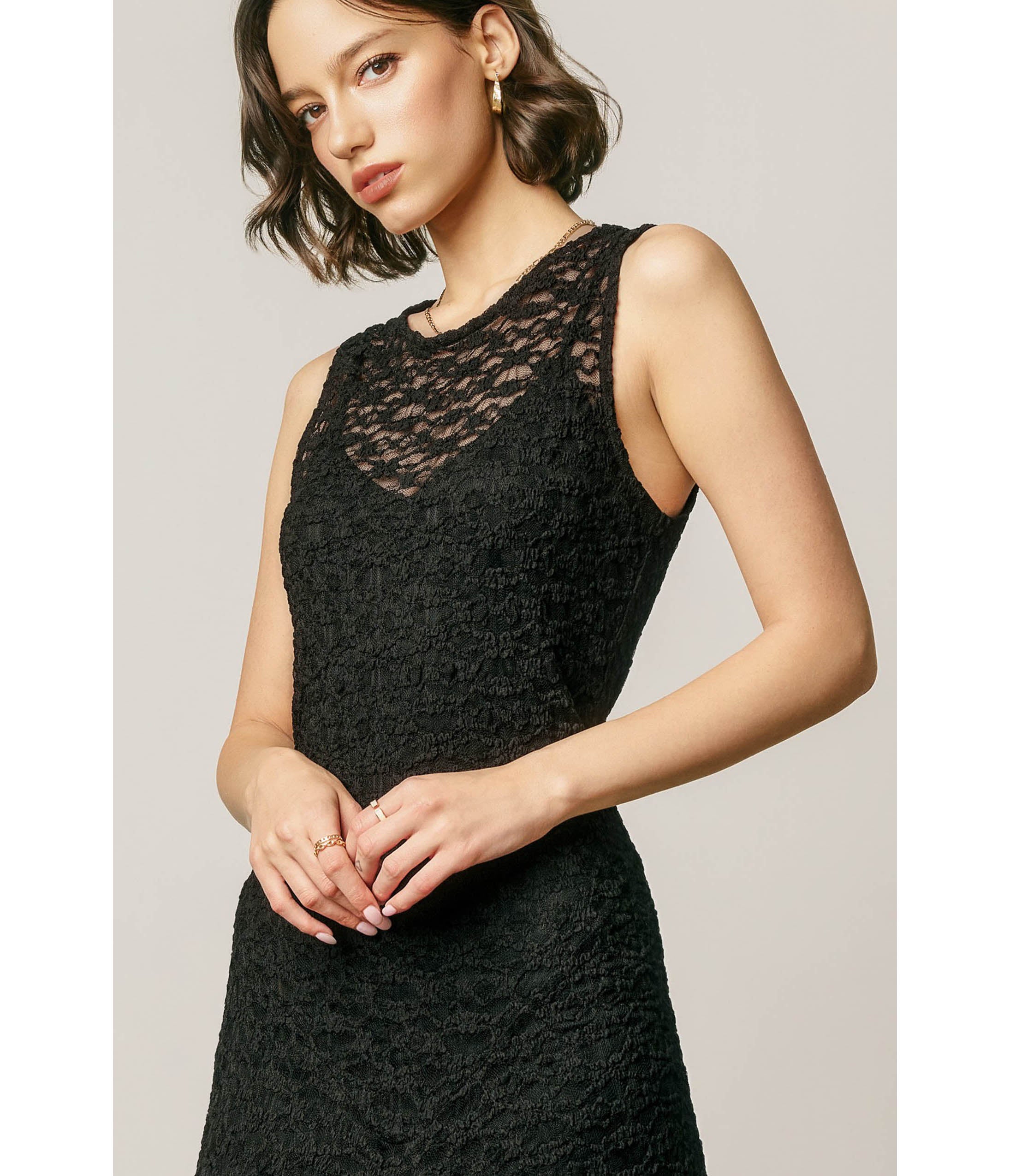 Black Floral Lace Flared Maxi Dress