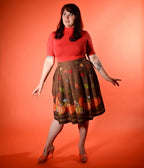 Brown Pumpkin Border Print Cindy Swing Skirt