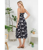 Black Celestial Cat Print Midi Dress