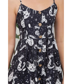 Black Celestial Cat Print Midi Dress