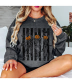 Charcoal Pumpkin Head Skeleton Graphic Sweatshirt